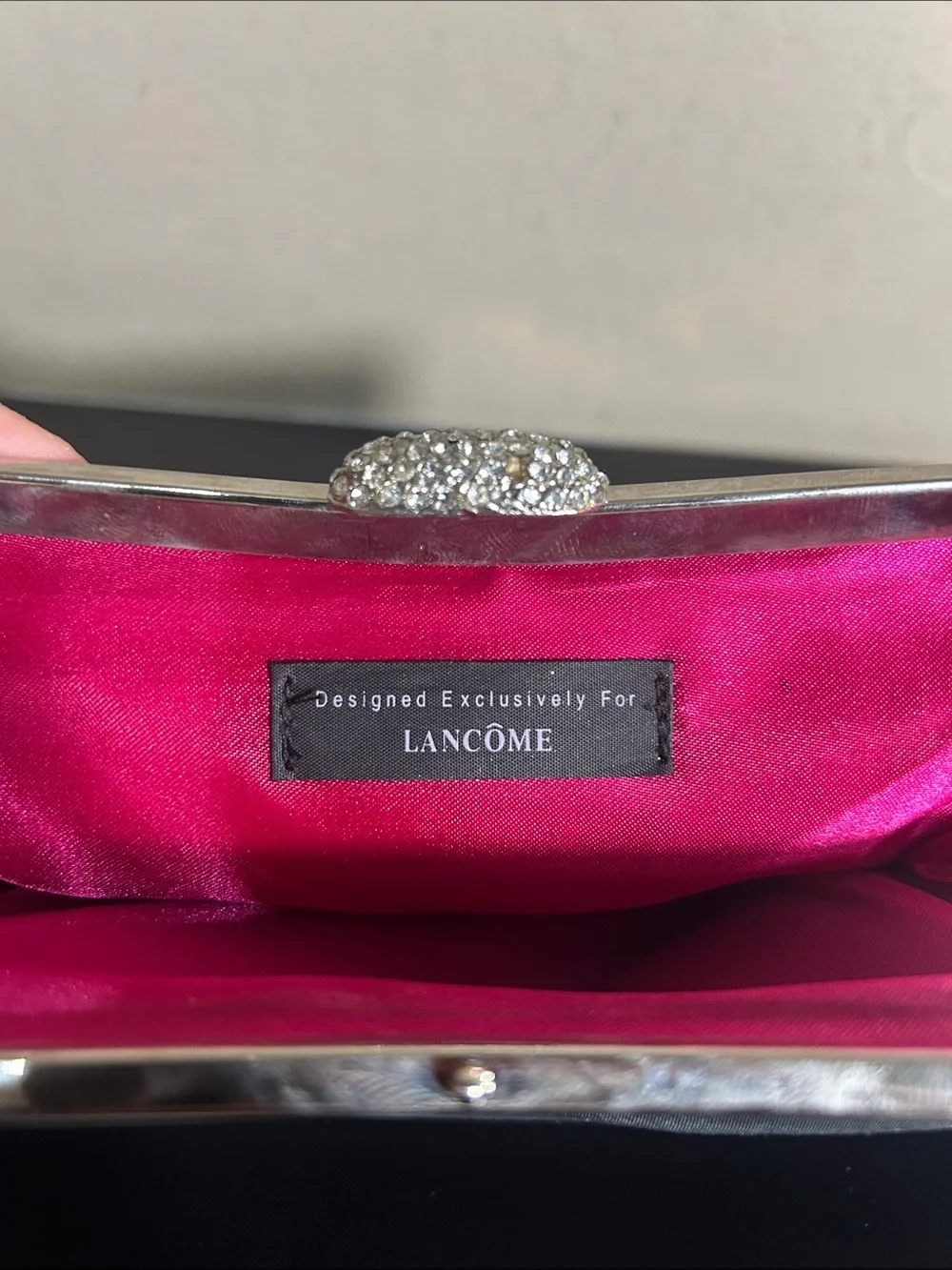 Lancôme Classic Black Satin Evening Clutch Vintage